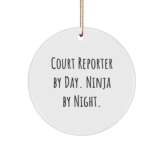 Court Reporter Gifts from Men - 'Court Reporter By Day. Ninja By Night.' Circle Ornament for Christmas - Image 1