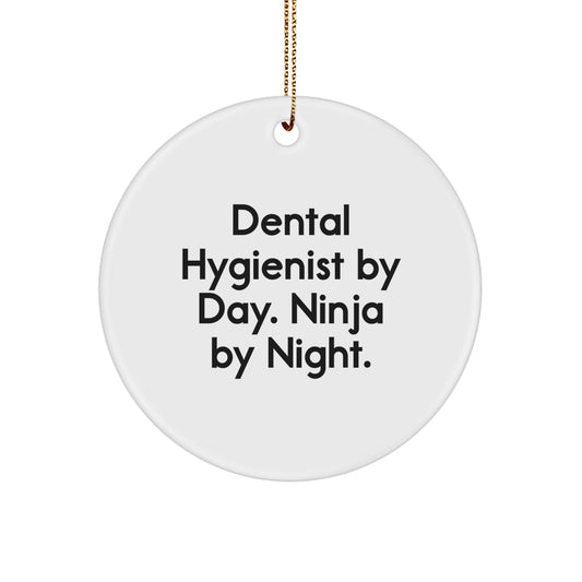 Dental Hygienist Ninja Gifts for Christmas - 'Dental Hygienist By Day. Ninja By Night.' Circle Ornament for Dental Hygienist Friends, Coworkers, Family - Image 1