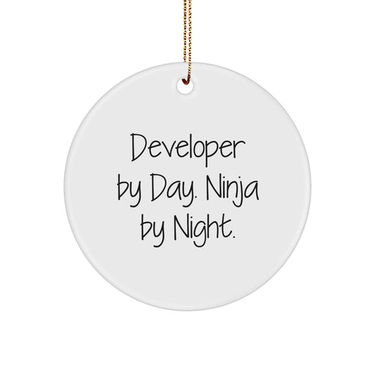 Developer by Day Funny Circle Ornament Gifts from Friends for Developers at Christmas - Image 1