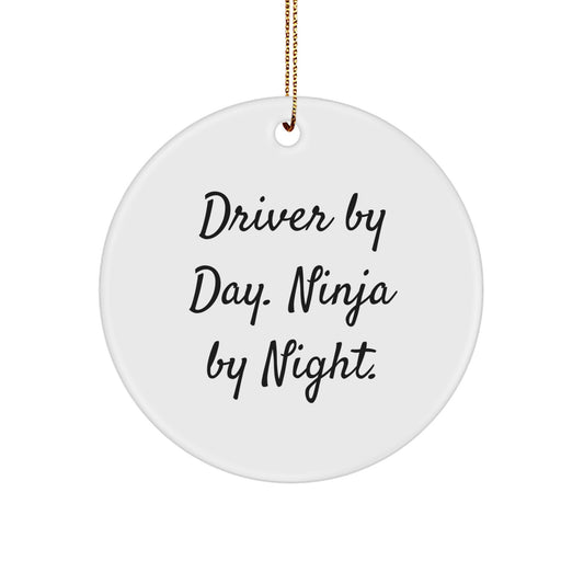 Fun Driver Gifts from Friends for Driver by Day, Ninja by Night Christmas Circle Ornament - Image 1