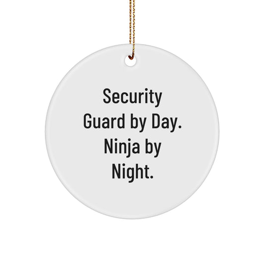 Security Guard Christmas Decorations Gifts from Men to Security Guard Friends - 'Security Guard By Day. Ninja By Night.' Circle Ornament - Image 1