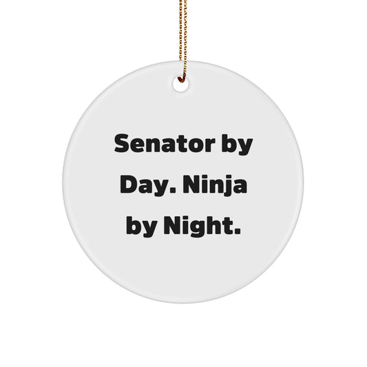 Funny Senator Gifts, Christmas Unique Gifts for Senator from Friends, Senator Circle Ornament, Senator By Day. Ninja By Night. - Image 1
