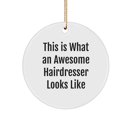 Funny Hairdresser Gifts from Friends, This Is What An Awesome Hairdresser Looks Like, Circle Ornament for Hairdresser - Image 1