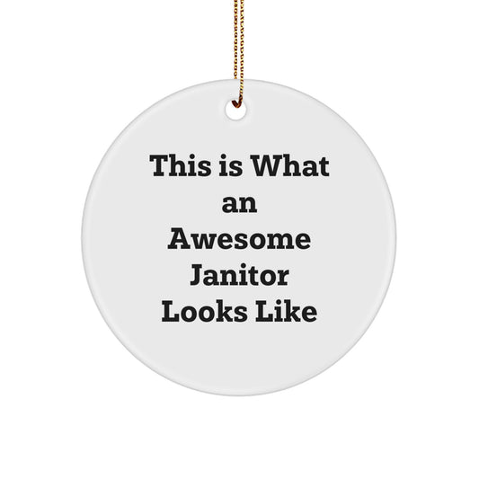 Funny Janitor Gifts from Friends, Christmas Unique Circle Ornament for Janitor, Inspirational Quote 'This Is What An Awesome Janitor Looks Like', Men or Women's Janitor Staff Appreciation Gift - Image 1