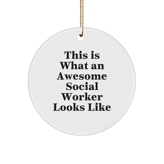 Social Worker Christmas Circle Ornament Gifts from Friends to Social Worker's - 'This Is What An Awesome Social Worker Looks Like' Funny Quote - Image 1