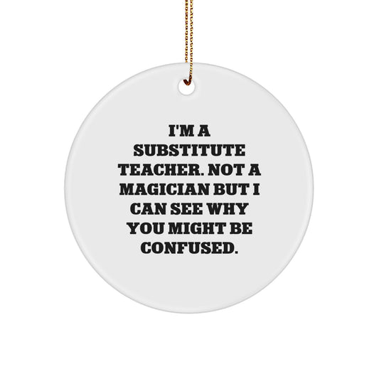 Funny Substitute Teacher Gifts for Men - Christmas Unique Ornaments from Friends - Inspirational Circle Ornament for Substitute Teacher - Image 1