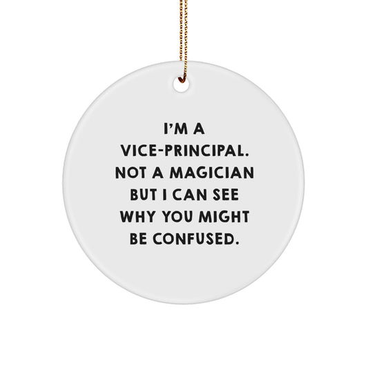 Funny Vice-principal Gifts for Men, Vice-principal Circle Ornament with 'I'm A Vice-principal. Not A Magician But I Can See Why You Might Be Confused.' Quote, Christmas Unique Gifts from Friends - Image 1