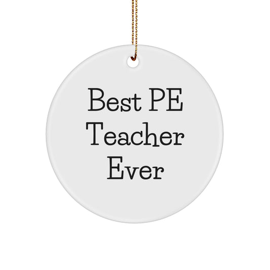 Funny PE Teacher Gifts for Men - Best PE Teacher Ever Circle Ornament, White, Christmas Unique Gifts from Friends to Coworkers - Image 1