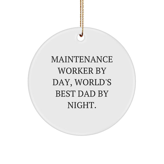Funny Maintenance Worker Gifts for Dad - World's Best Dad By Night Circle Ornament, Christmas Unique Presents - Image 1