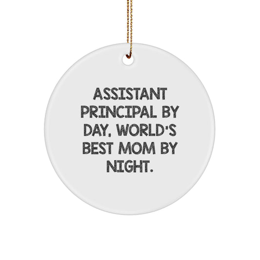 Funny Assistant Principal Gifts for Christmas, Assistant Principal By Day, World's Best Mom By Night Circle Ornament, Gifts from Family to Assistant Principal, Assistant Principal Christmas Unique - Image 1