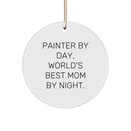 Funny Painter Gifts for Women By Day, World's Best Mom Circle Ornament for Christmas Unique - Image 1