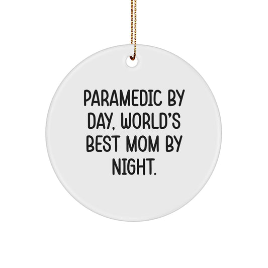 Funny Rescue Worker Gifts for Her - 'Rescue Worker By Day, World's Best Mom By Night.' Circle Ornament, Unique Christmas Unique Gifts from Mom to Rescue Worker Daughter - Image 1