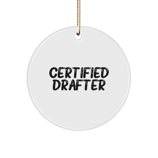 Funny Certified Drafter Gifts from Friends, Circle Ornament for Christmas - 'Always Drawn to Adventure', 2.75'' Tall, 0.5 oz, MDF, Sublimation, Gold Cord - Image 1