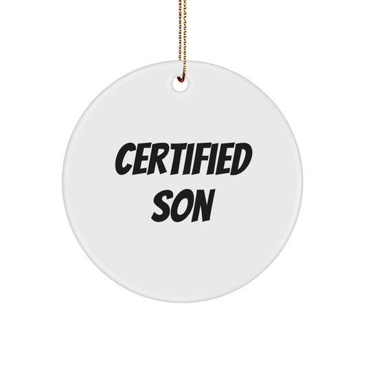 Funny Quotes for Son Gifts from Family, Christmas Unique Circle Ornament for Teenage Boys, Certified Son Decoration, Inspirational Words on Circle Shaped MDF, White Color, Easy to Hang - Image 1