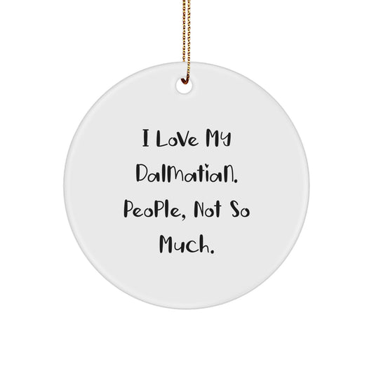 Funny Dalmatian Dog Christmas Unique Gifts from Friends and Family - 'I Love My Dalmatian, People Not So Much' Circle Ornament - Image 1