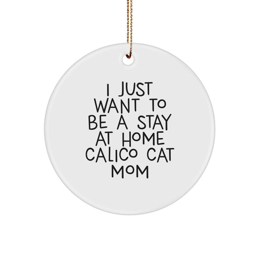 Unique Calico Cat Mom Gifts from Men to Family for Christmas, 'I Just Want To Be A Stay At Home Calico Cat Mom', Circle Ornament - Image 1