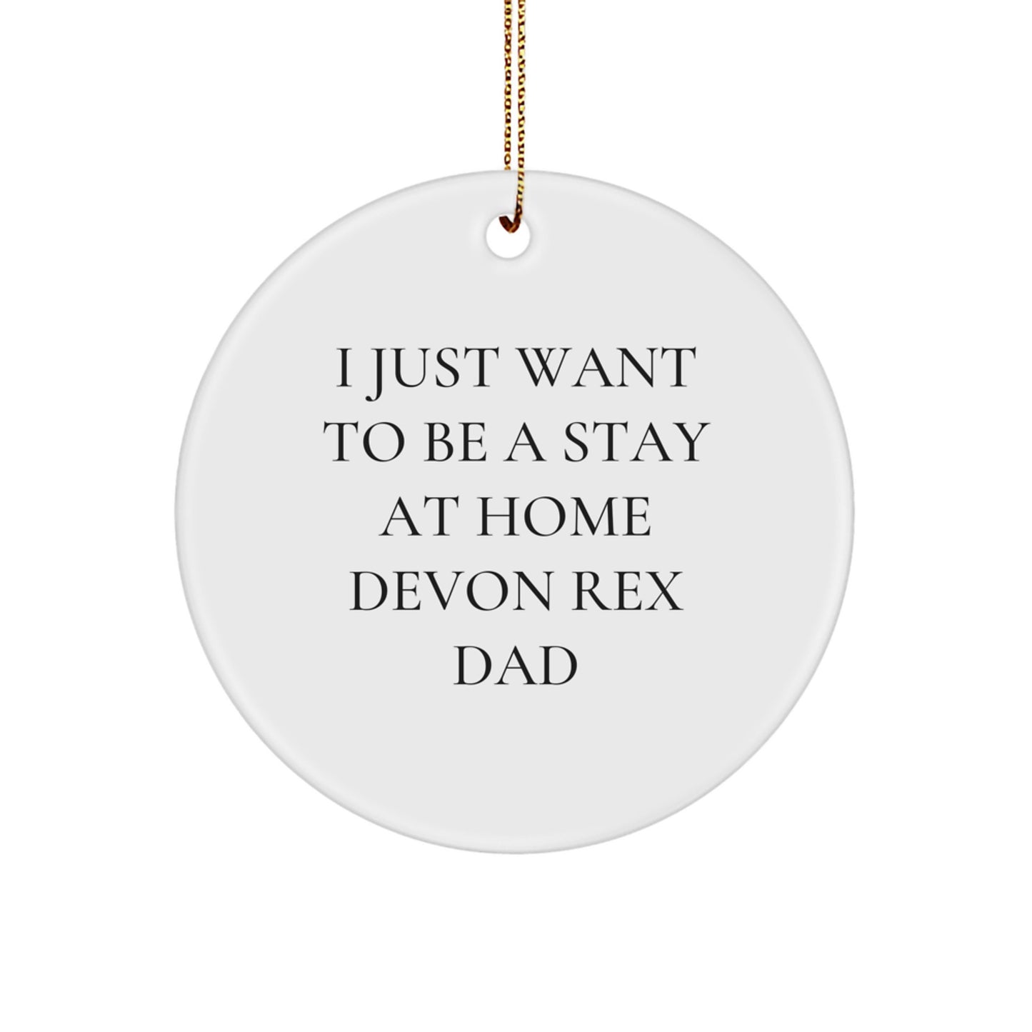 Funny Devon Rex Cat Dad Gift, White Circle Ornament for Christmas Unique Presents from Men to Family and Friends, I Just Want To Be A Stay At Home Devon Rex Dad - Image 1