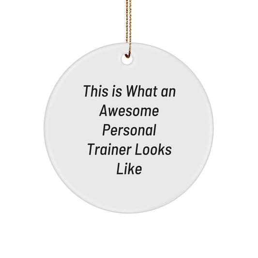 Funny Personal Trainer Gifts from Men to Christmas Circle Ornaments with Quote 'This Is What An Awesome Personal Trainer Looks Like' - Image 1