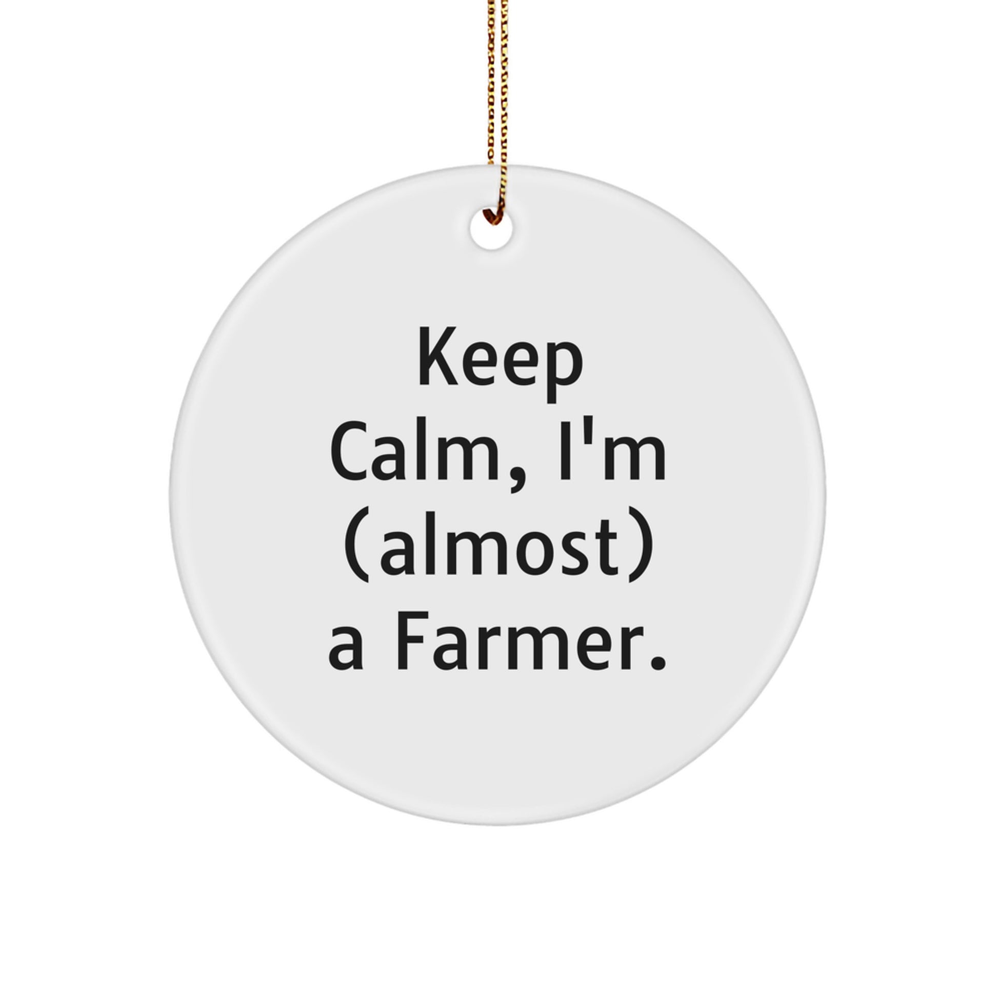 Funny Farmer Gifts for Him, 'Keep Calm I'm (almost) A Farmer' Circle Ornament, Christmas Unique Gifts from Family to Friends - Image 1