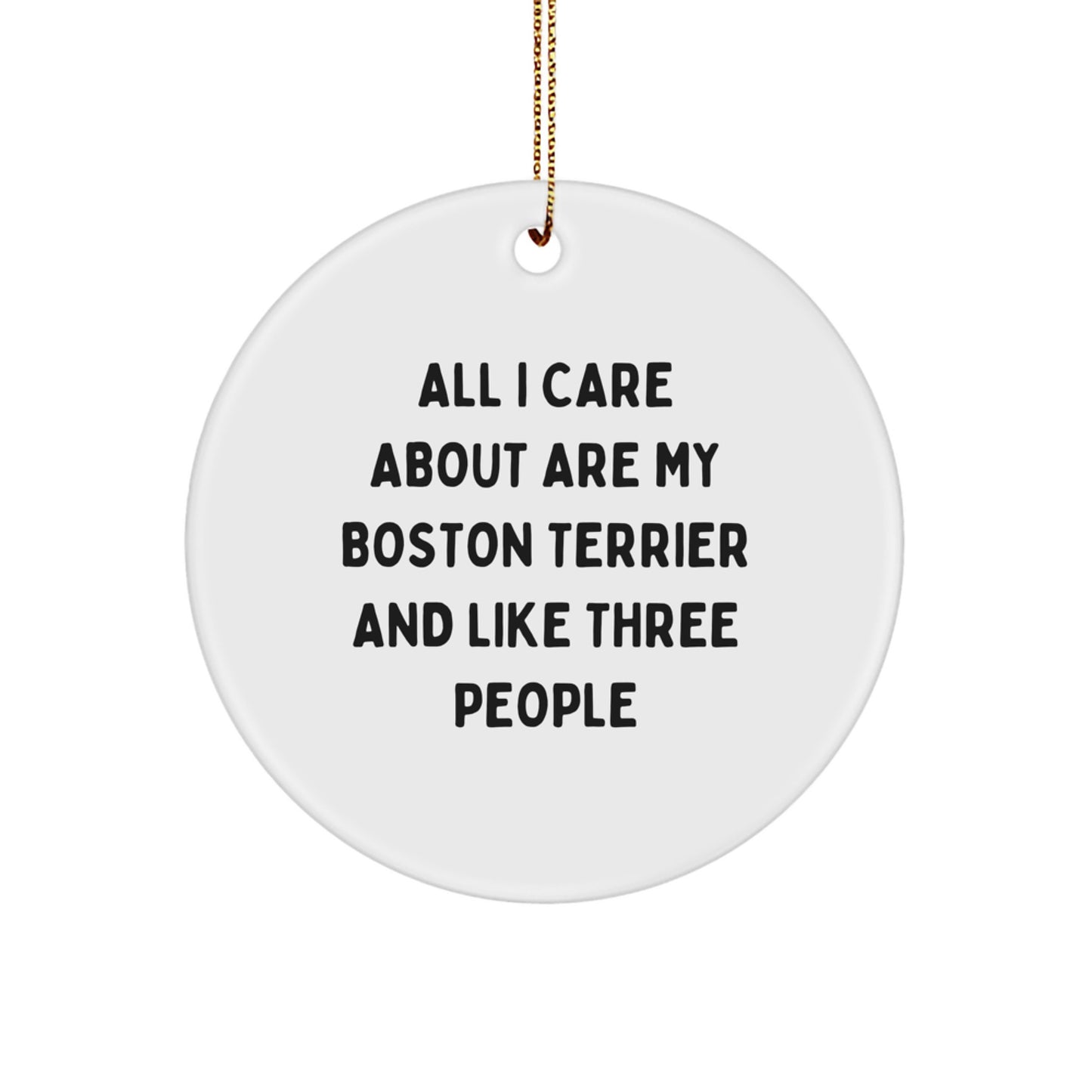 Boston Terrier Dog Lover's Christmas Unique Gift, 'All I Care About Are My Boston Terrier And Like Three People', Circle Ornament, Gifts from Friends and Family - Image 1