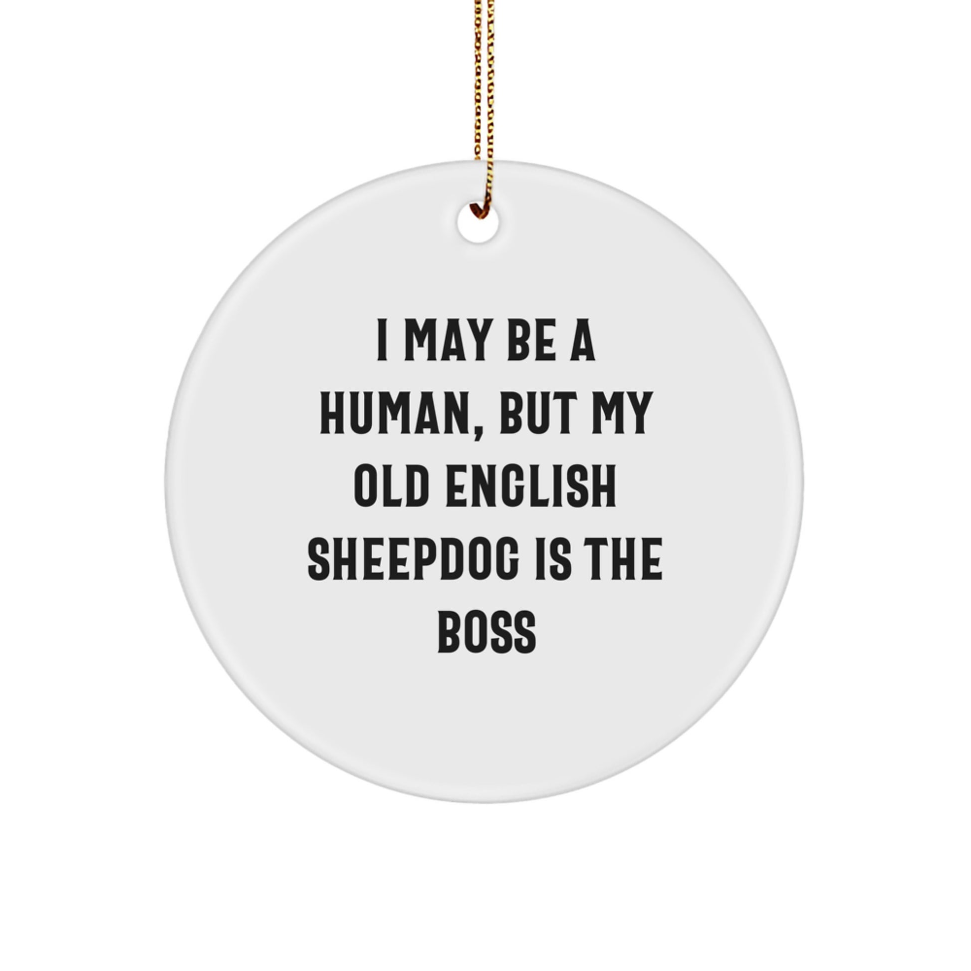 Funny Old English SheepDog Gifts, Christmas Unique Circle Ornament, I May Be A Human, But My Old English Sheepdog Is The Boss for Men Women Friends Family - Image 1