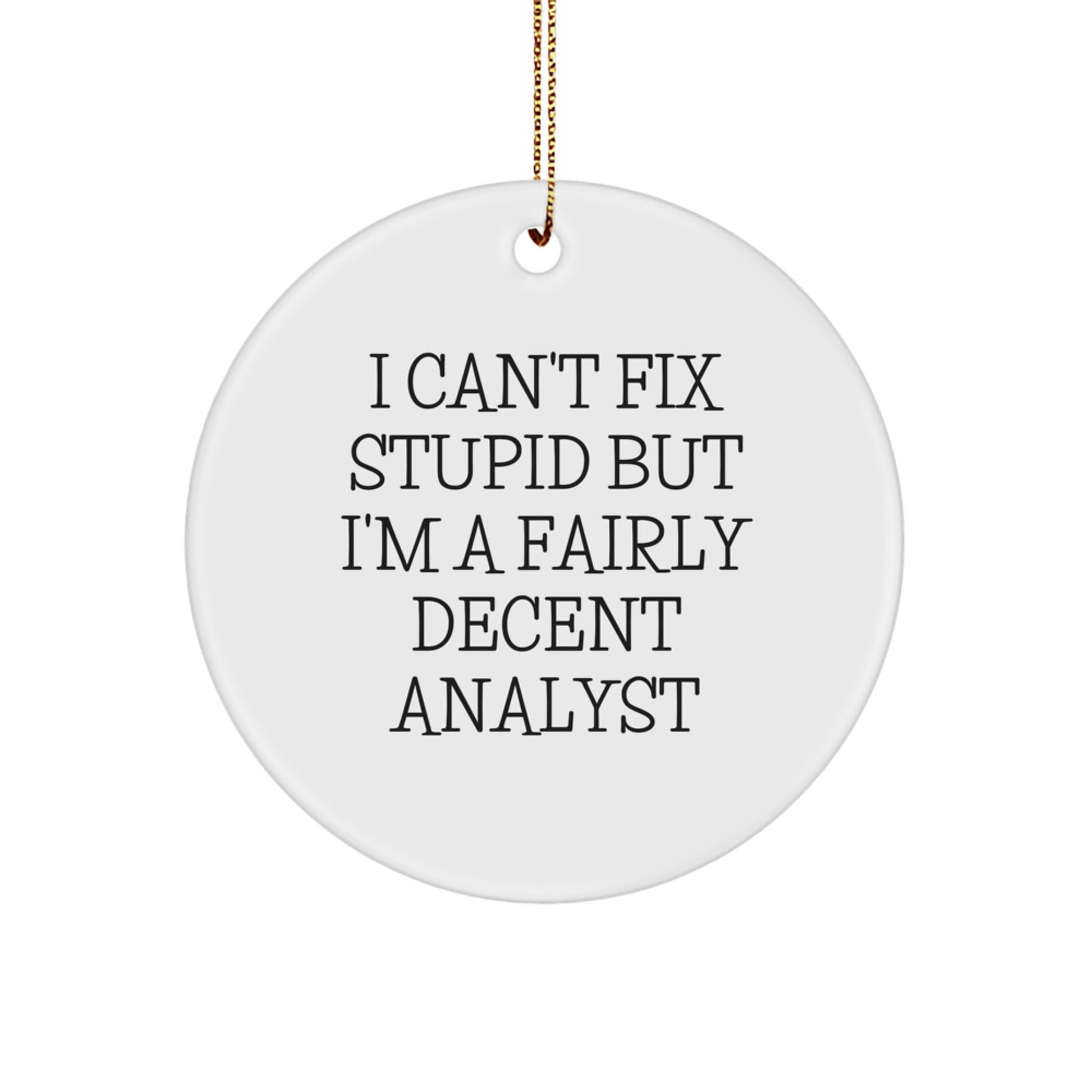Funny Analyst Gifts from Friends for Christmas - I Can't Fix Stupid But I'm A Fairly Decent Circle Ornament - Image 1
