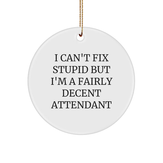 Funny Attendant Gifts - I Can't Fix Stupid But I'm A Fairly Decent Attendant Circle Ornament, White, Christmas - Image 1