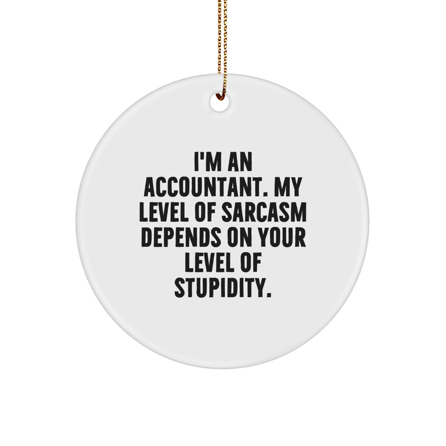 Funny Accountant Gifts for the Holiday Season, 'I'm An Accountant. My Level Of Sarcasm Depends On Your Level Of Stupidity', Circle Ornament from Friends, Family, or Coworkers - Image 1