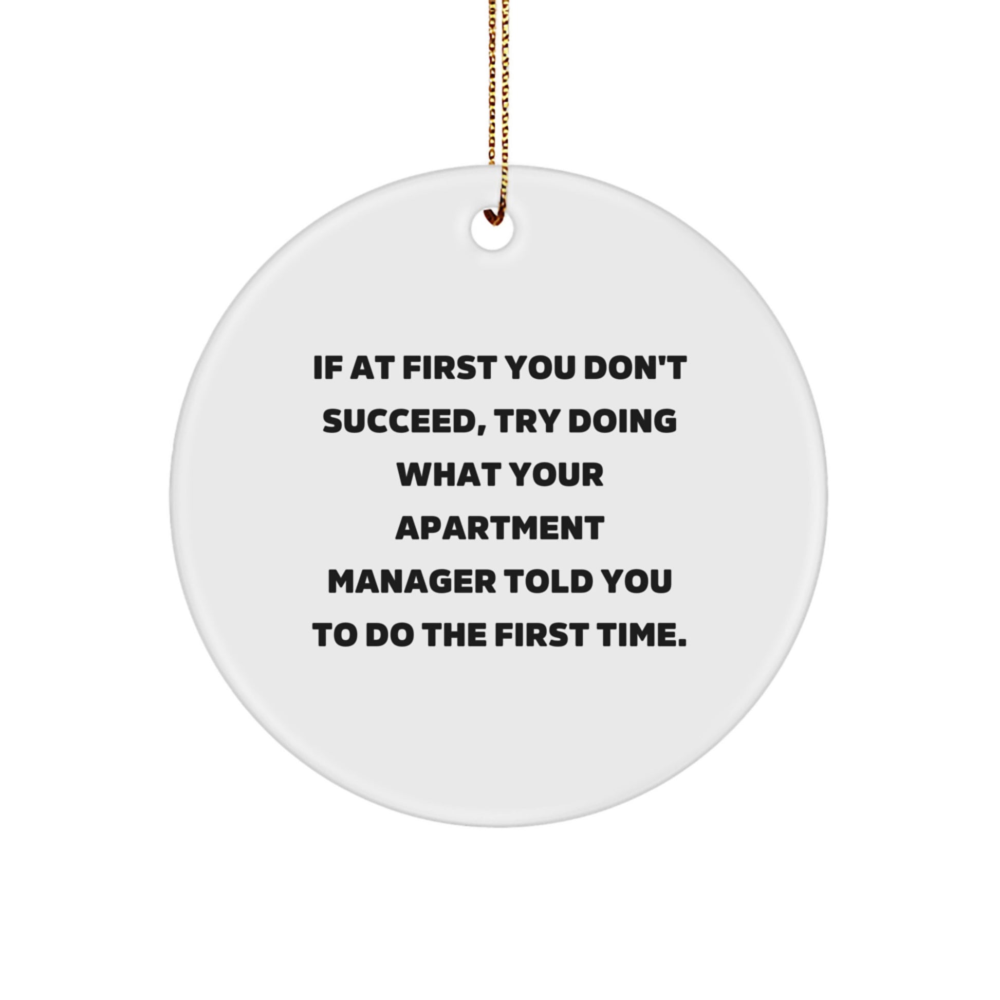 Funny Apartment Manager Gifts, Christmas Unique Ornaments, Circle Shaped Decorations from 'If At First You Don't Succeed, Try Doing What Your Apartment Manager Told You To Do The First Time.' - Image 1