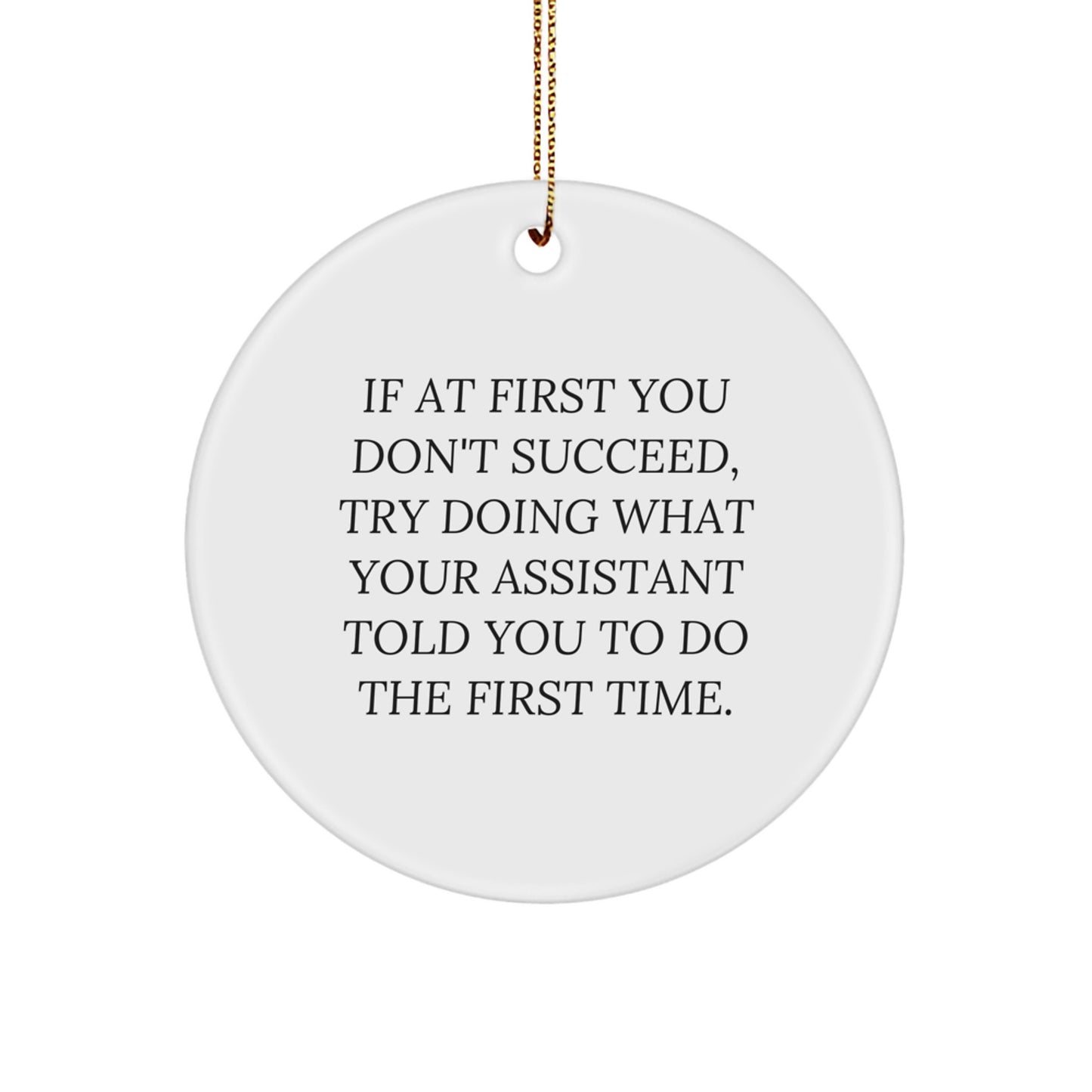 Funny Assistant Gifts from Women for Men - If At First You Don't Succeed, Try Doing What Your Assistant Told You To Do The First Time. Circle Ornament for Christmas Unique Gifts - Image 1
