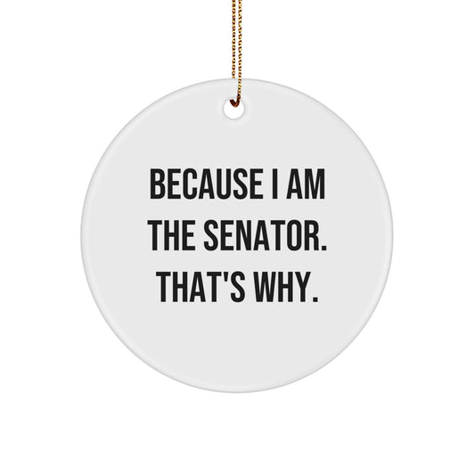 Funny Senator Gifts, Senator Unique Circle Ornament, Because I Am The Senator That's Why Christmas Decorations, Gifts from Family to Senator, Senator Christmas Unique Gifts - Image 1