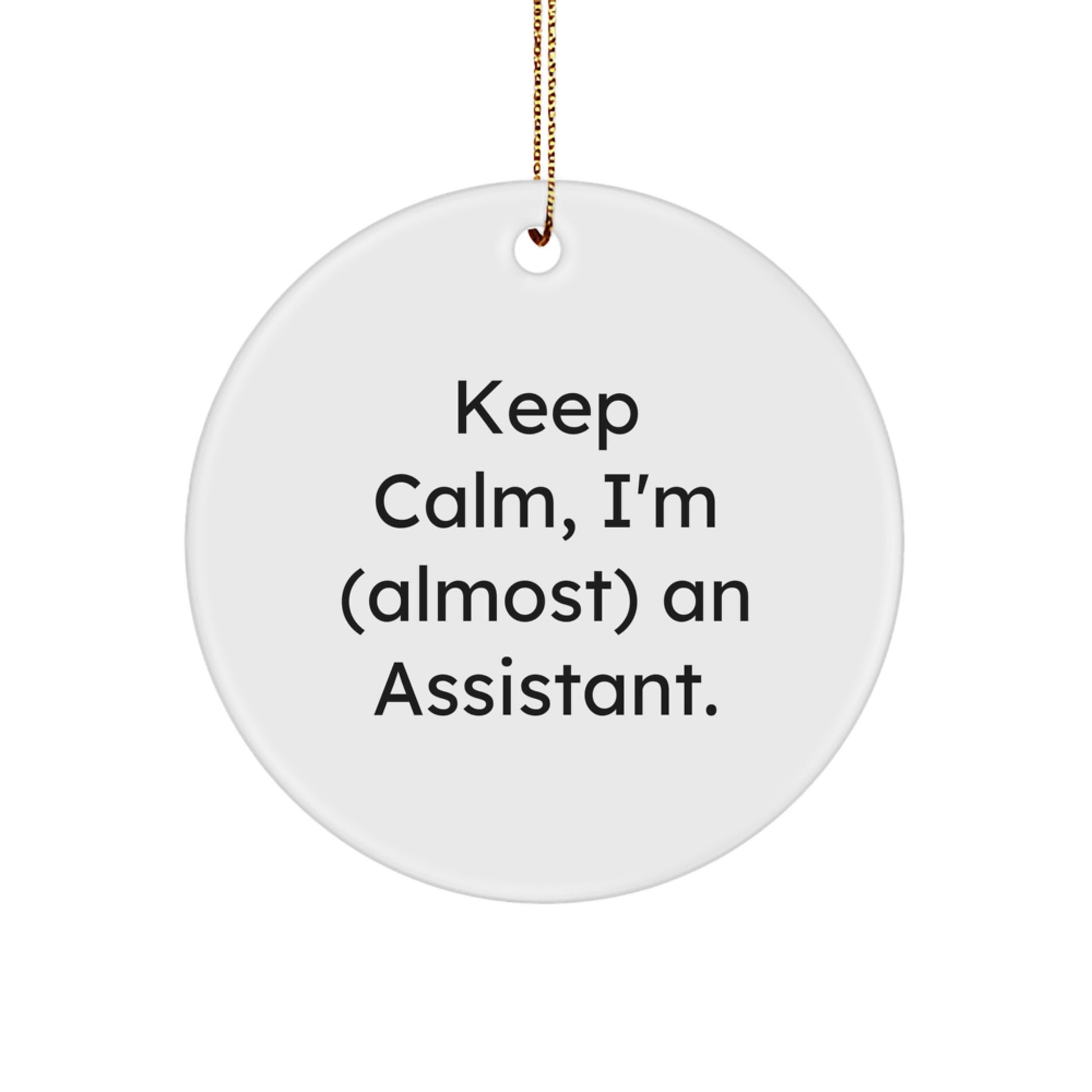 Funny Assistant Gifts for Men - Keep Calm I'm (almost) An Assistant. Circle Ornament Christmas Unique Presents - Image 1