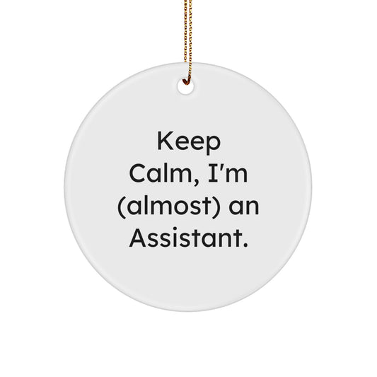 Funny Assistant Gifts for Men - Keep Calm I'm (almost) An Assistant. Circle Ornament Christmas Unique Presents - Image 1