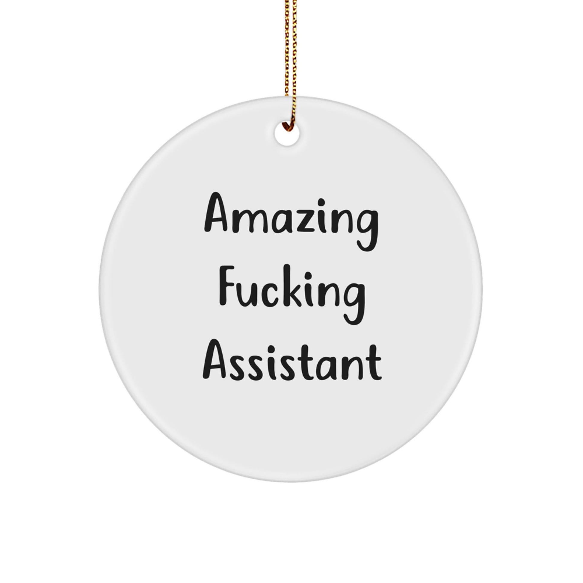Funny Assistant Gifts for Friends - Circle Ornament with 'Amazing F--king Assistant' Quote, Christmas Unique Gifts from Friends - Image 1