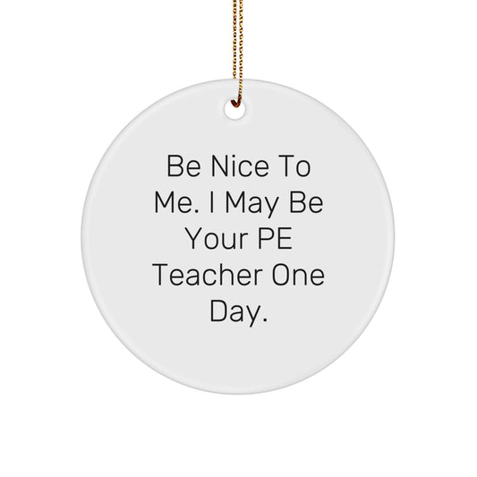 Funny PE Teacher Gifts for PE Teachers - Be Nice To Me Circle Ornament, Christmas Unique Decorations from Friends - Image 1