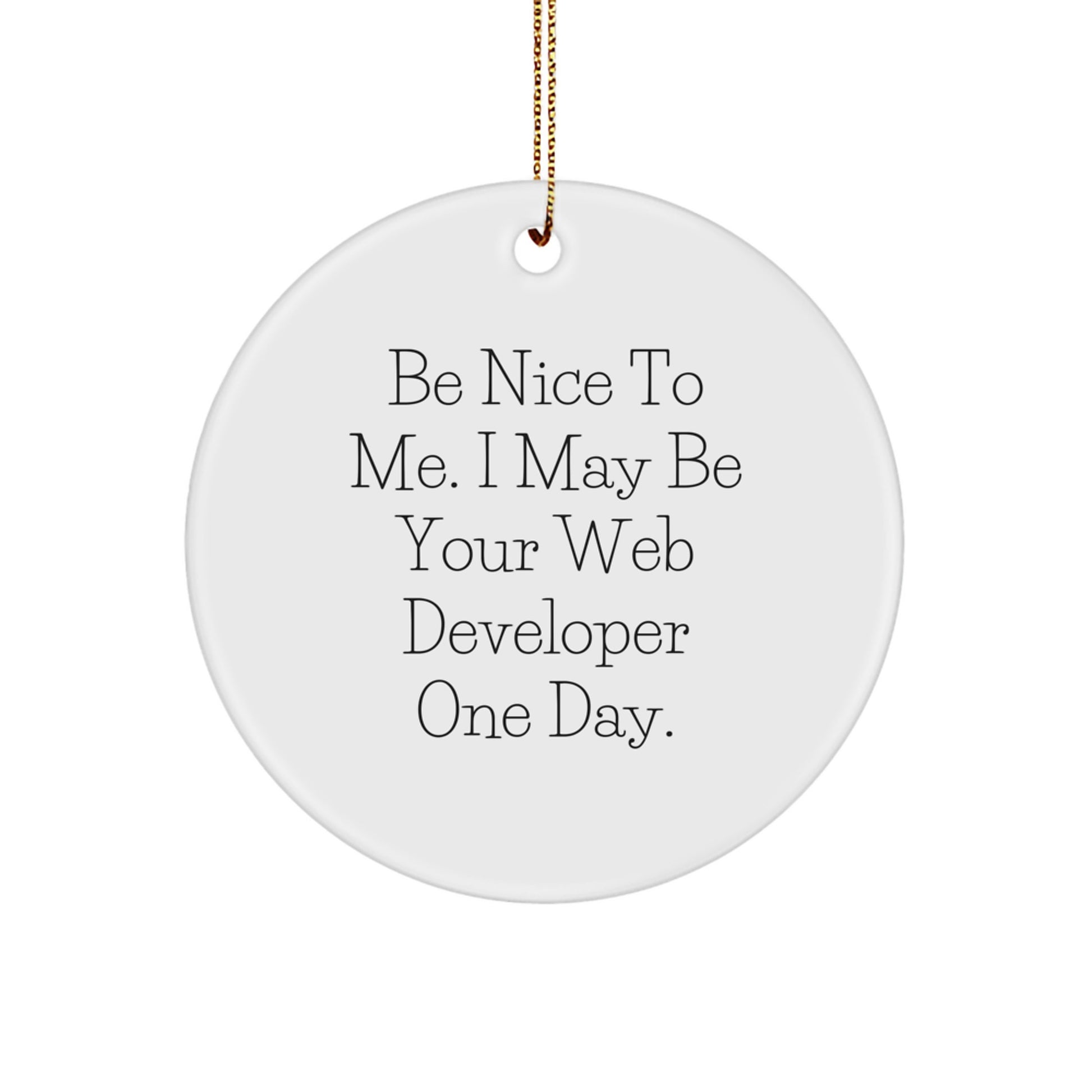 Nice Web Developer Gifts from Friends - Be Nice To Me. I May Be Your Web Developer One Day. - Circle Ornament for Christmas - Image 1