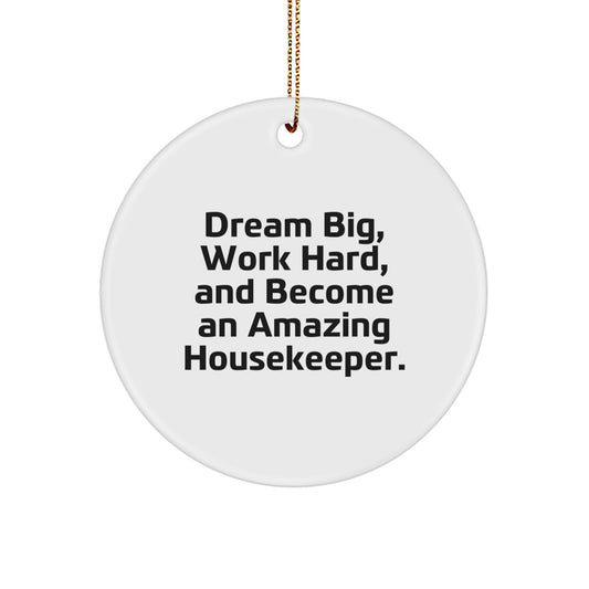 Funny Housekeeper Gifts from Family for Housekeeper Circle Ornament, Inspirational Quote - 'Dream Big, Work Hard, And Become An Amazing Housekeeper.' - Image 1