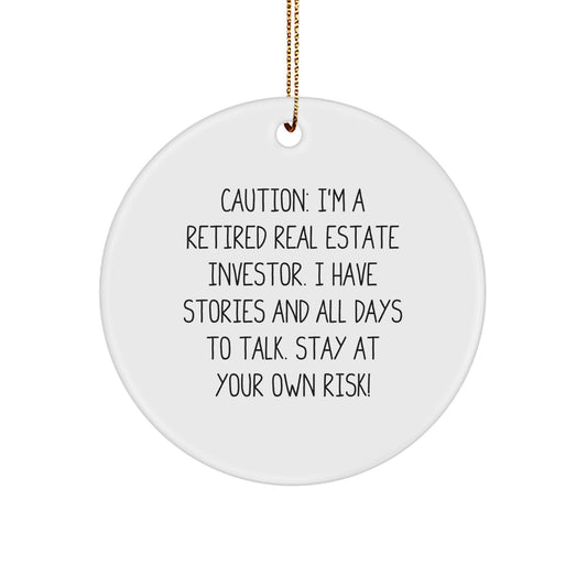 Funny Real Estate Investor Gifts from Friends, Christmas Unique Ornaments for Real Estate Investor Men, White Circle Shaped MDF - Image 1