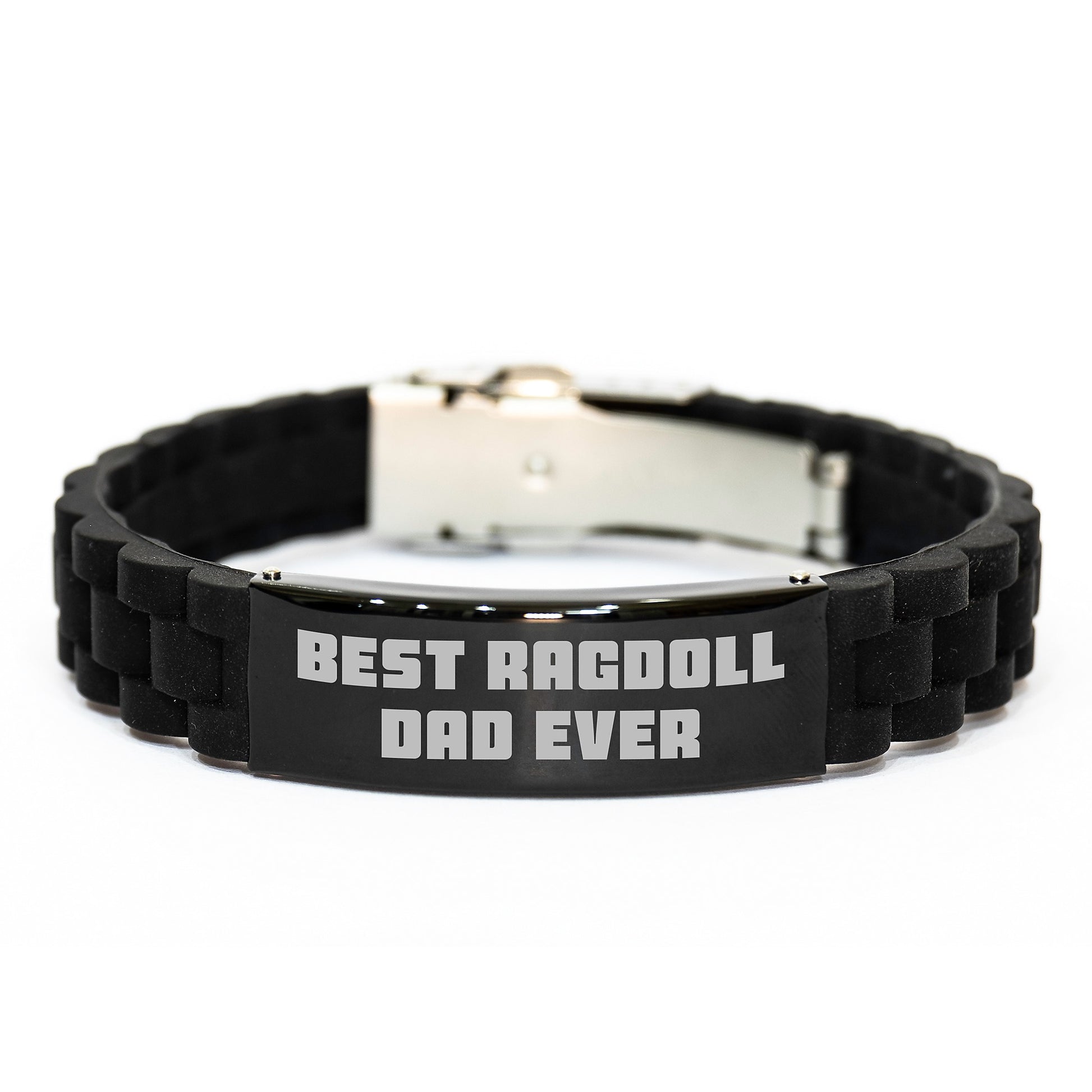 Ragdoll Cat Lover's Gift for Best Dad Ever, Glide lock Clasp Black Stainless Steel Silicone Adjustable Bracelet, Gifts from Men to Family on Birthday - Image 1