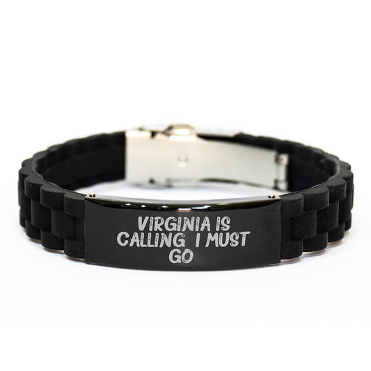 Virginia Calling, Inspirational Glide lock Clasp Black Stainless Steel Silicone Adjustable Gift for Men or Women from Friends, Coworkers, or Family - Image 1