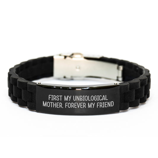 Inspirational Unbiological Mother Gifts from Men for Unbiological Mother, Glide lock Clasp Bracelet for Graduation, 'First My Unbiological Mother, Forever My Friend' - Image 1