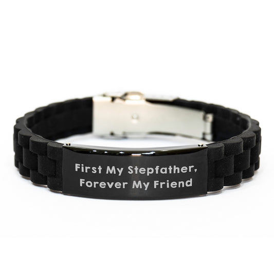 Funny Stepfather Gifts for Men - Glide lock Clasp Adjustable Black Stainless Steel Silicone Graduate Stepfather Friendship Forever - Gifts from Men to Stepfather - Image 1