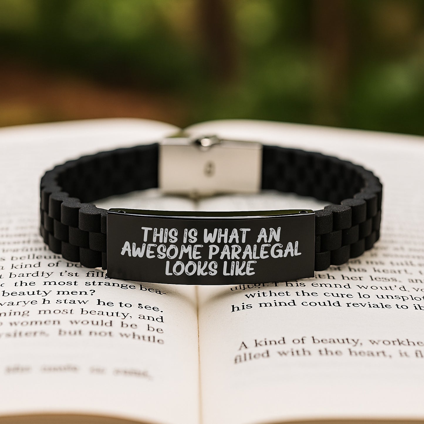 Funny Inspirational Paralegal Gifts from Friends - This Is What An Awesome Paralegal Looks Like Glide lock Clasp Birthday Jewelry, Adjustable Black Stainless Steel Silicone - Image 2