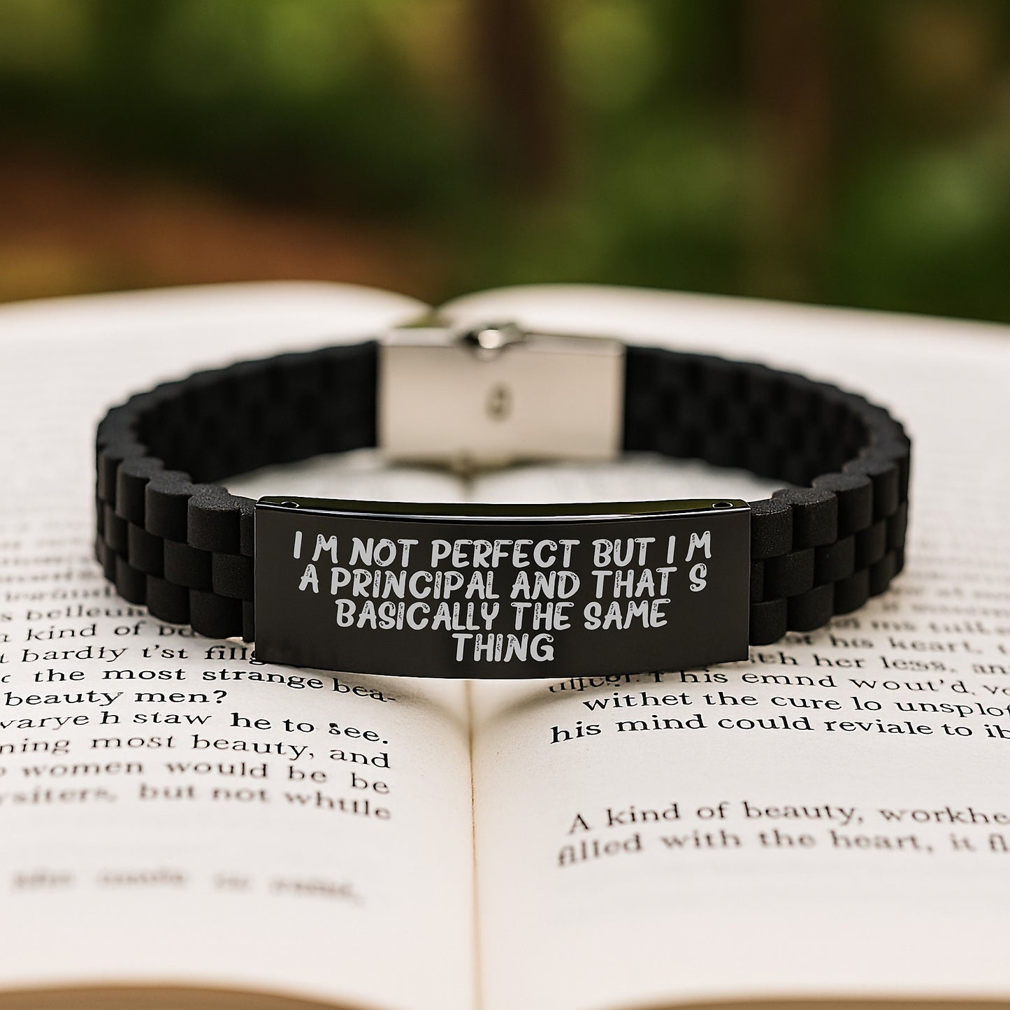Funny Principal Gifts from Friends for Birthday Unique Gifts - I'm Not Perfect Glide lock Clasp Black Stainless Steel Silicone Adjustable Bracelet - Image 2