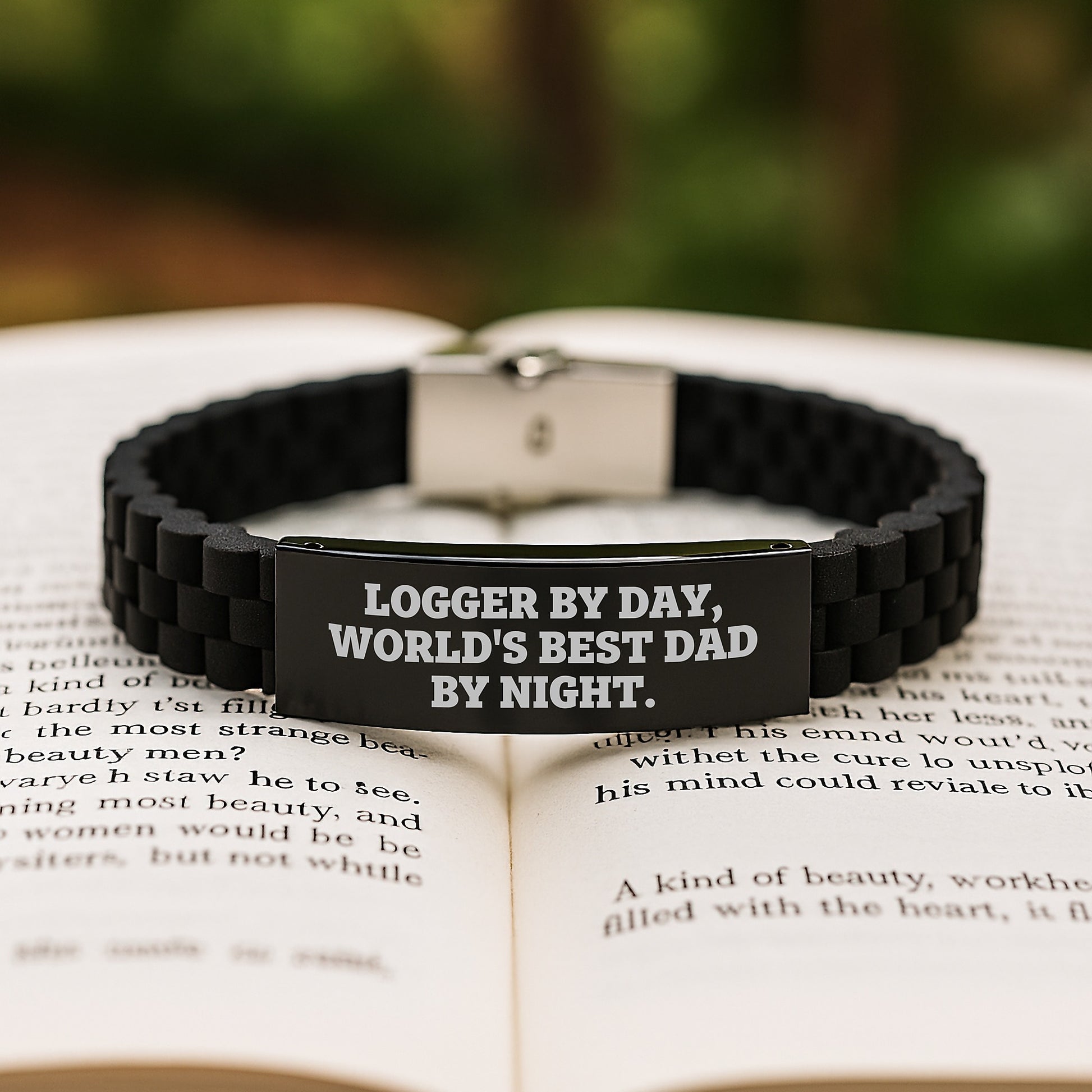 Logger's Humorous Birthday Unique Gift - Glide lock Clasp Bracelet 'Logger By Day, World's Best Dad By Night.' from Men to Logger Friends - Image 2