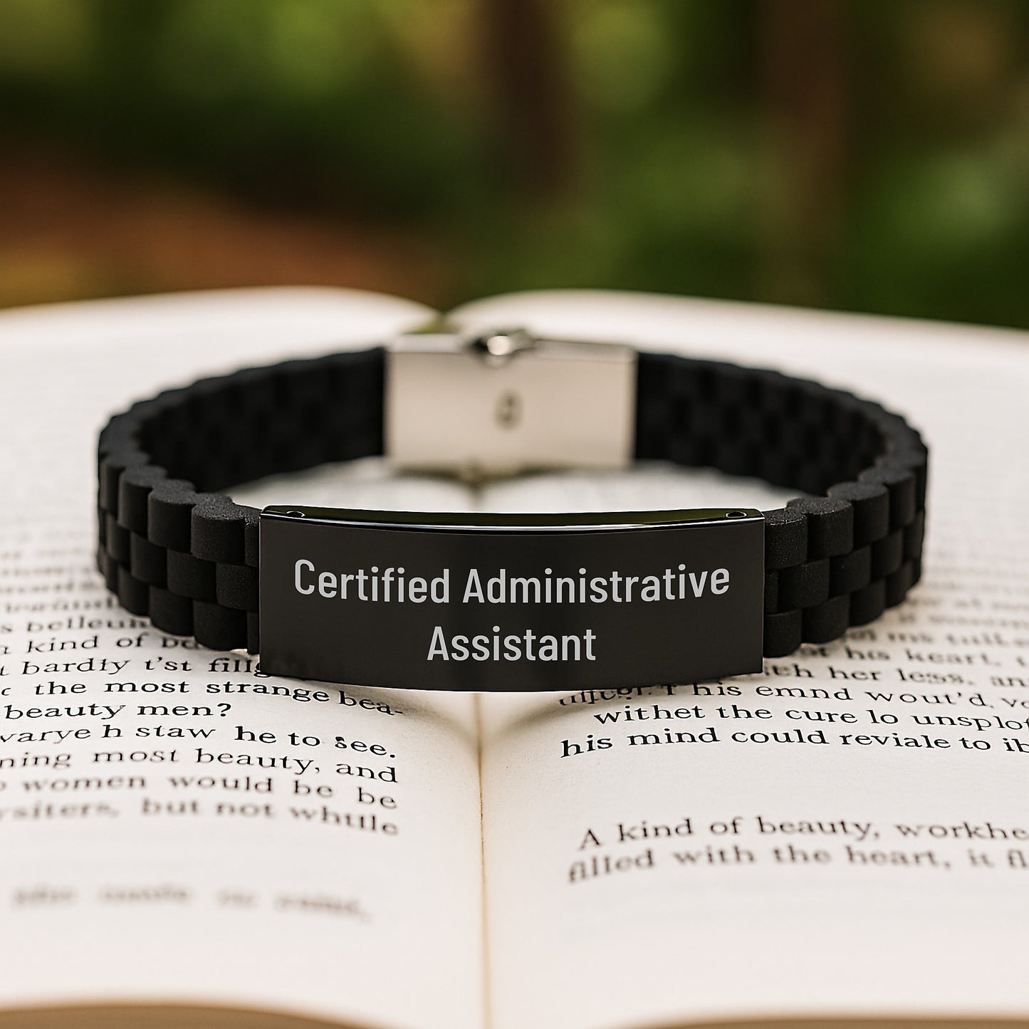 Certified Administrative Assistant's Inspirational Gift for Graduation - Adjustable Glide lock Clasp Black Stainless Steel Silicone Jewelry, Gifts from Family or Coworkers to Administrative Assistant - Image 2