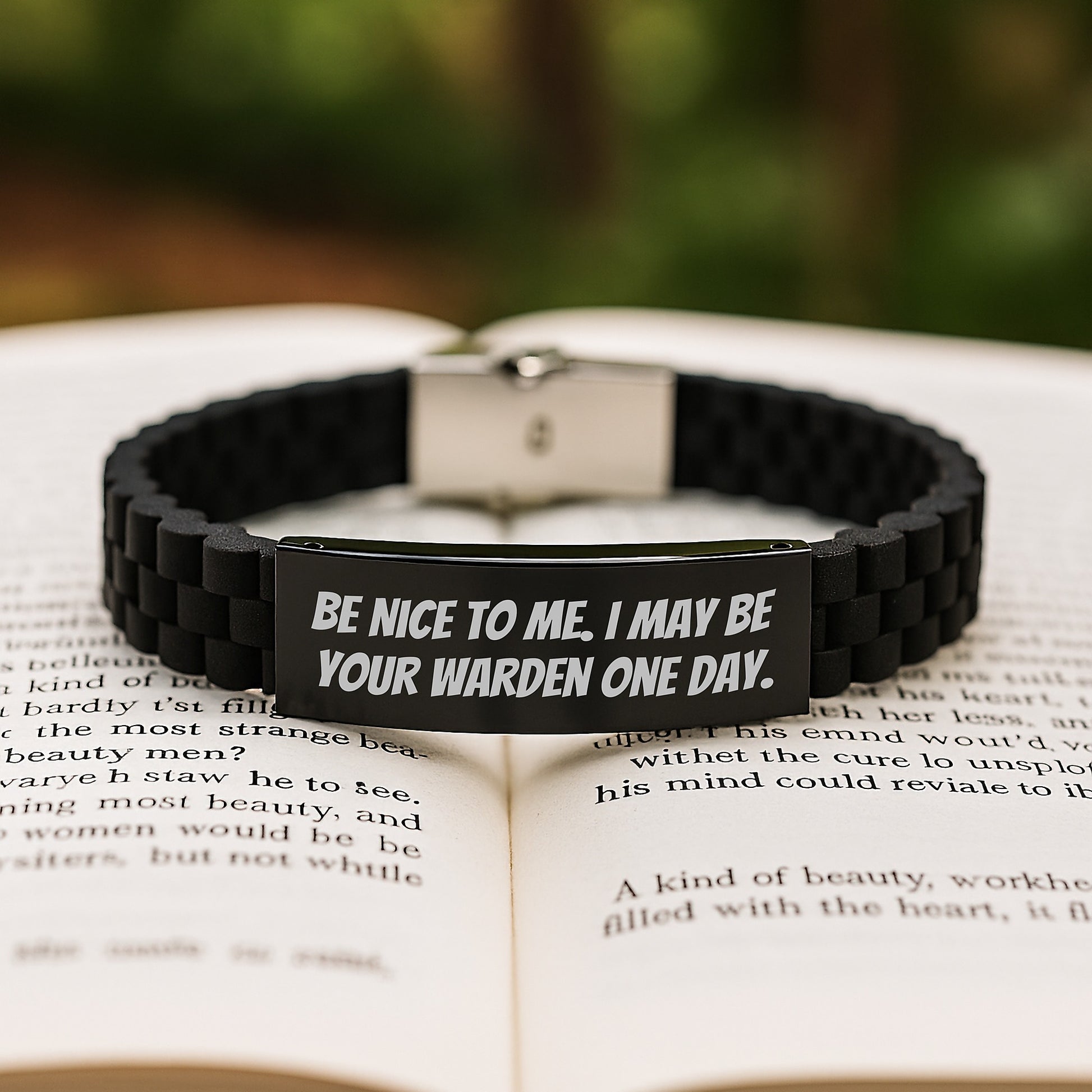 Warden Gifts, Be Nice To Me. I May Be Your Warden One Day., Funny Quote Glide lock Clasp Bracelet for Graduation, Gifts from Men to Warden, Unique Warden Accessories - Image 2