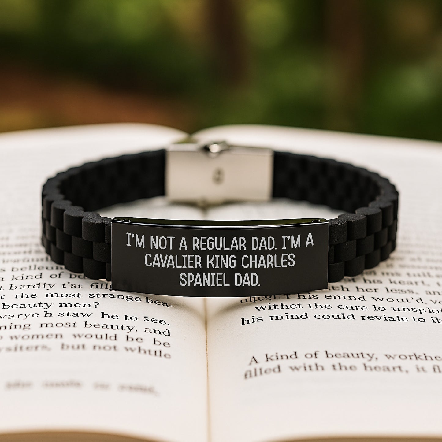 Cavalier King Charles Spaniel Dad Gifts, Funny Quote Engraved Glide lock Clasp Black Stainless Steel Adjustable Bracelet for Men, Women, Family, Friends, Graduation Unique Gifts from Family - Image 2