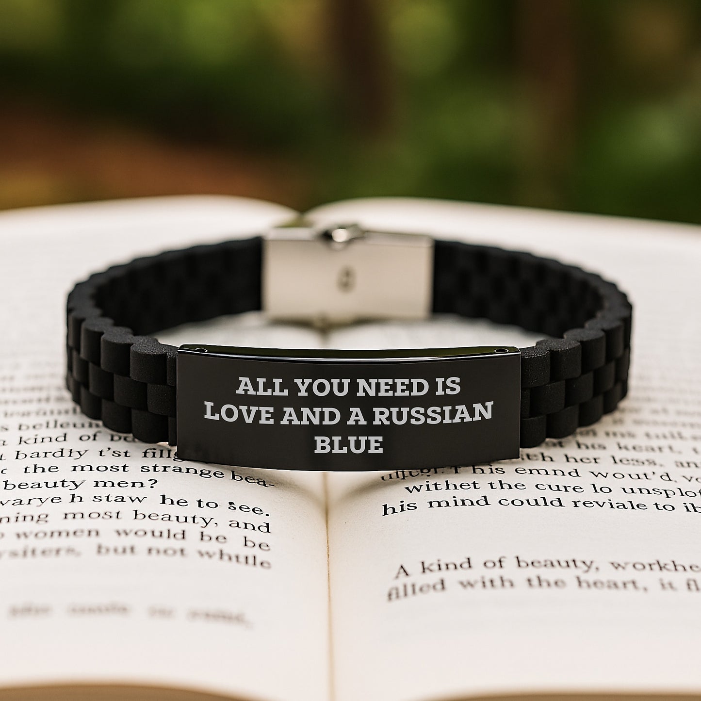 Russian Blue Cat Lovers Gifts from Friends to Family, Inspirational Glide lock Clasp Adjustable Black Stainless Steel Silicone Jewelry for Women Men Graduation Unique Gifts - Image 2
