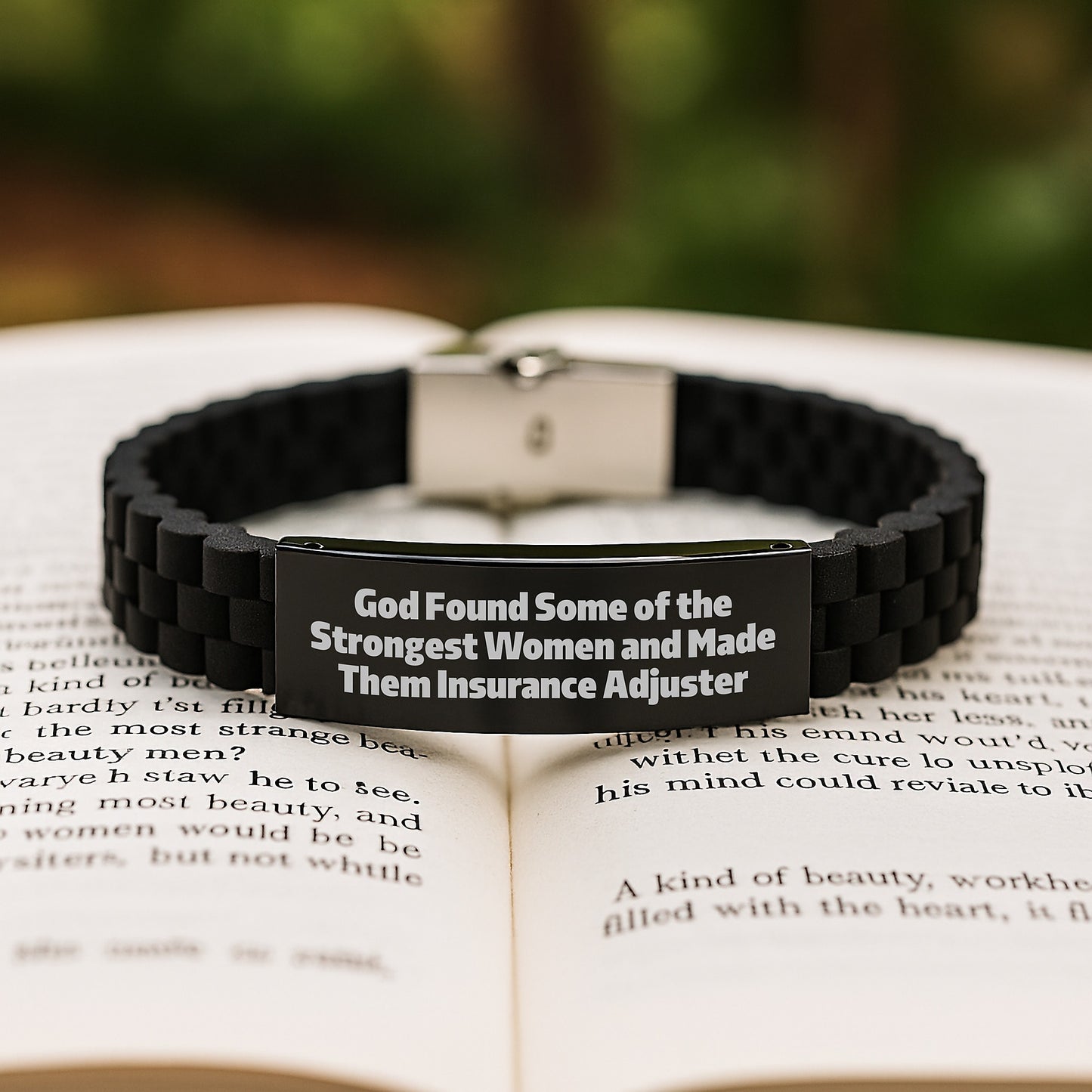 Inspiring Insurance Adjuster Gifts from Friends, Funny Quote Glide lock Clasp Black Stainless Steel Silicone Adjustable Graduation Unique Gifts for Women Insurance Adjuster - Image 2